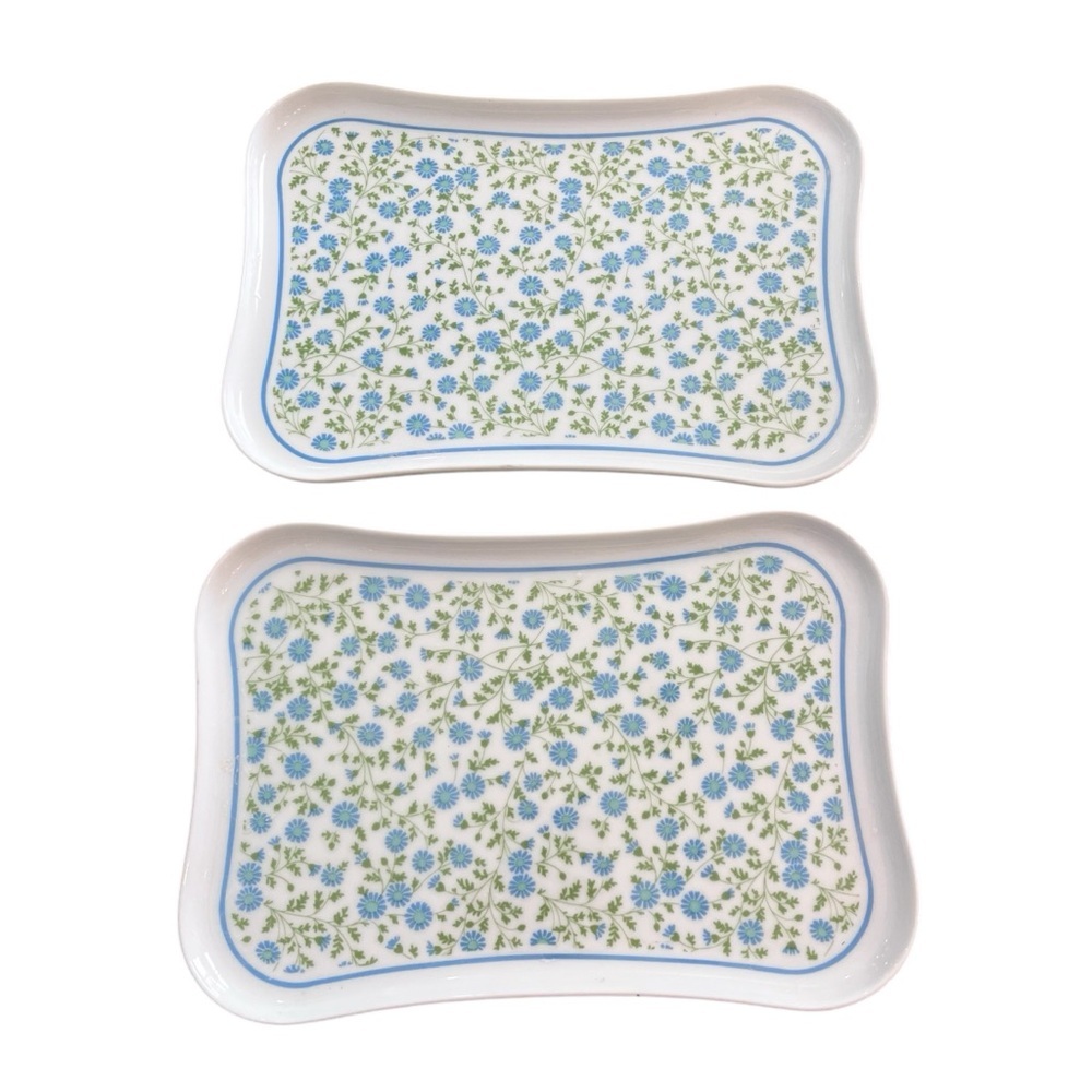 PAIR Vintage Andre Richard Japan Blue Floral Dresser Trays